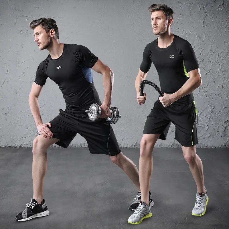 Men's Thermal Roufey Men Sport Set Fitness Camisa Executando Calças de Treinamento