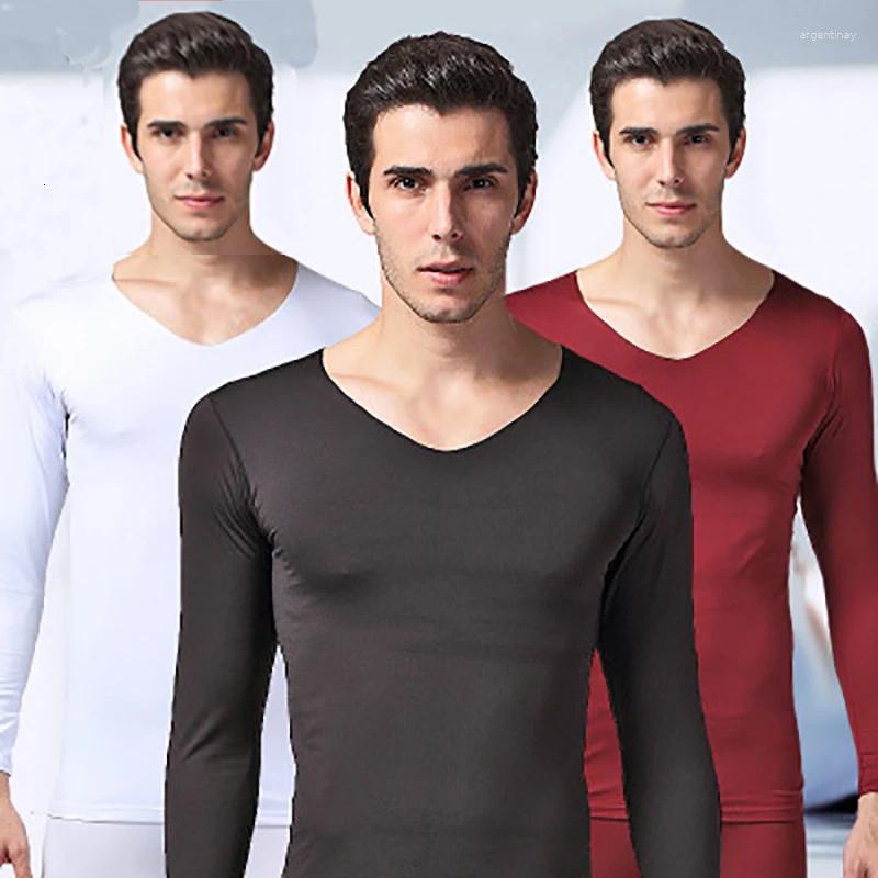 Men's Thermal Underwear Men Thick Warm V Neck Solid Set Male Soft Clothing For Winter Suit Wear Long Johns
