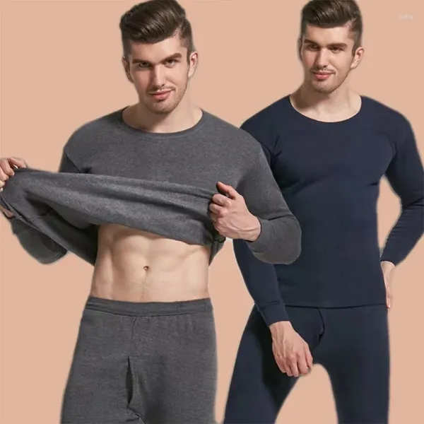 Sous-vêtements thermiques pour hommes, ensemble pyjama chaud en Polyester, Johns longs, solide, velours doux, épais, haute élasticité, hiver