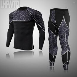 Intimo termico da uomo Uomo Inverno Long Johns 2 pezzi Tuta sportiva Leggings a compressione T-shirt ad asciugatura rapida Set di leggings a manica