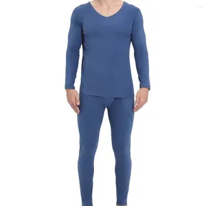 Sous-vêtement thermique homme hiver long Johns haut bas ensemble col en V manches solide Thermo homme vêtements dessus chaud pantalon costume