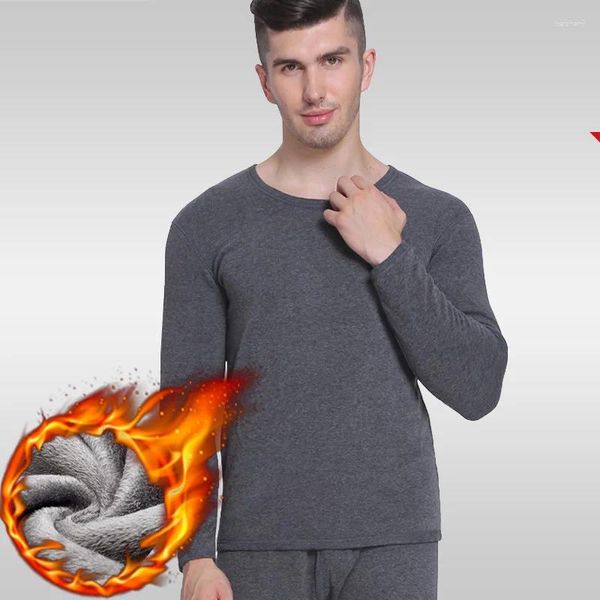 Ropa interior térmica para hombre, suéter de algodón grueso con forro polar, cuello redondo, traje largo para jóvenes de mediana edad