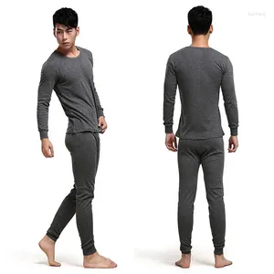 Sous-vêtements thermiques pour hommes automne hiver 2 pièces Coton long Johns hommes noirs gris