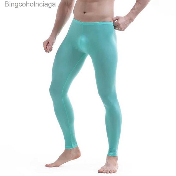 Sous-vêtements thermiques pour hommes Sous-vêtements longs pour hommes Leggings serrés transparents sexy Sous-vêtements skinny soyeux Bas élastique Leggins Pantalon thermique pour homme PantalonL231011