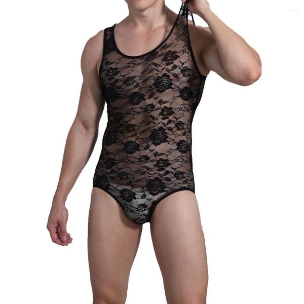 Sous-vêtements thermiques pour hommes Gilet pour hommes Body Dentelle Sexy Onesies Mâle Une pièce Élasticité Serrée Corset Mince Body Shaper LGBT Short Séduisant