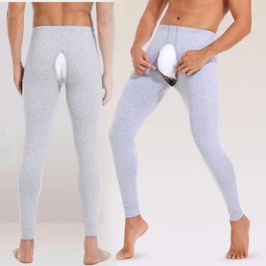 Sous-vêtement thermique pour hommes, pantalon à entrejambe ouvert, bas en coton, couche de Base, Leggings de Compression, vêtements grande taille