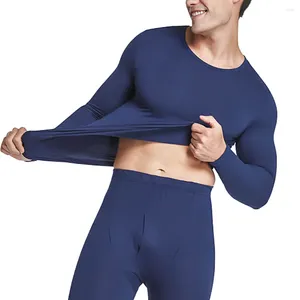 Sous-vêtements thermiques pour hommes, ensemble léger grande taille composé d'un haut et d'un bas en tissu poly-spandex