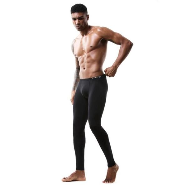 Ropa interior térmica para hombres Recomendado Seda de hielo Hombres Sexy Long John Medias elásticas altas Ropa para el hogar Pantalones suaves 274O