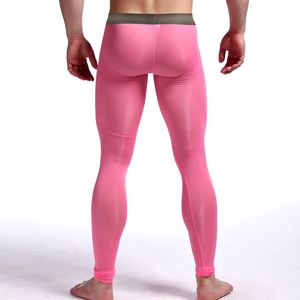 Sous-vêtements thermiques pour hommes Leggings masculins sexy collants haute poche de renflement élastique sexy longs Johns ultra-mince soie glacée translucide pantalons longs sous-vêtements thermiques 220927