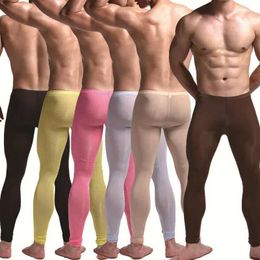 Heren thermisch ondergoed sexy mannen Long Johns ijs zijden slip homme fitness slaapkleding bodembroekjes doorzien door ultradunne legging gay