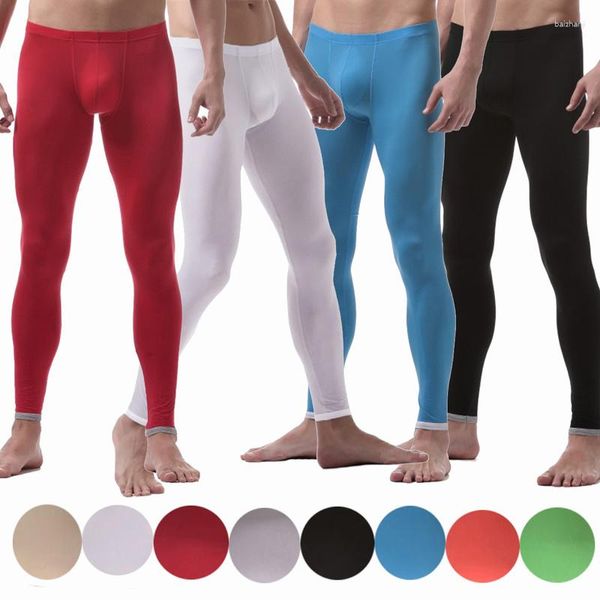 Ropa Interior Térmica para Hombres Pantalones Largos De Seda De Hielo para Hombre Sexy Pantalones De Dormir con Bolsa Abultada Sin Costuras Pantalones Deportivos para Fitness Leggings Ajustados Elásticos