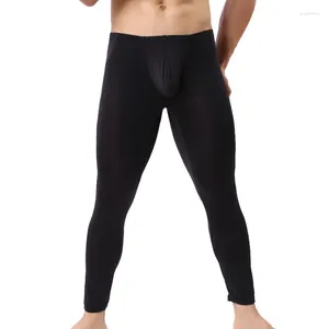 Sous-vêtements thermiques pour hommes, pantalons de sommeil de marque en maille de soie glacée, Leggings transparents avec pochette pour hommes, bas de salon transparents Gay, 6 couleurs