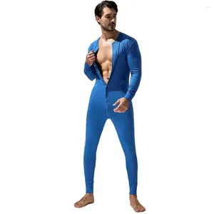 Sous-vêtements thermiques pour hommes TAUWELL Onesies vêtements de nuit longs Johns ensembles de pyjamas sexy combinaison à boutons body