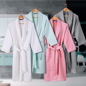 Sous-vêtements thermiques masculins Waffle Coton Paintes de coton à manches longues Swapate Evaporate Couples Kimono Bath Robes Hotel Spa Robes Dressing 201125