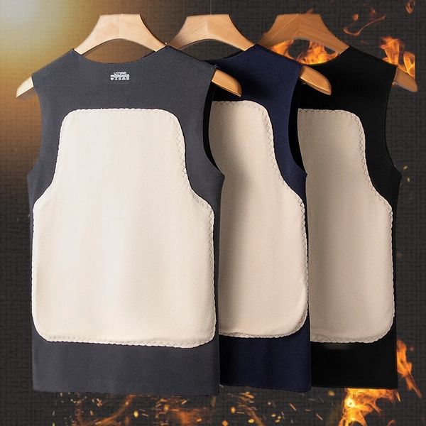 Sous-vêtements thermiques pour hommes maillot de corps chaud Patch d'automne et d'hiver Non marquant Double face polaire brossé sans manches chemise de fond hauts 231130