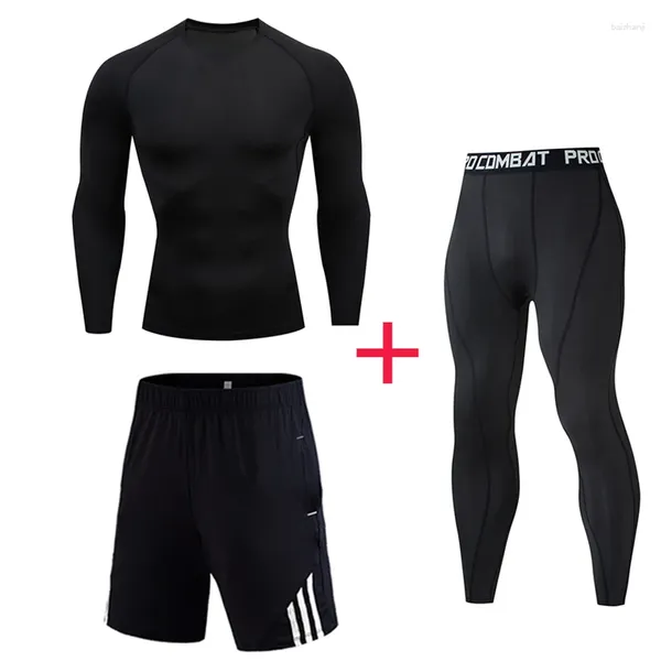 Sous-vêtements thermiques pour hommes, costumes d'hiver noirs à manches longues, Compression, Sweat, chemise extensible, Leggings, vêtements