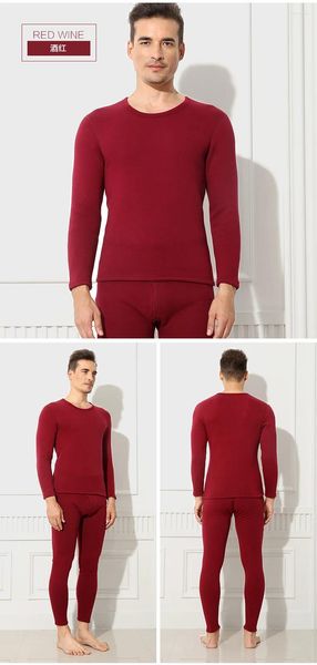 Sous-vêtements thermiques pour hommes d'hiver gris rouge gris ultra-doux Velvet chaud ensemble plus haut de garniture de couleur unie épaisse