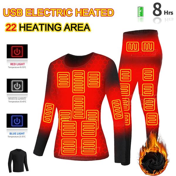 Sous-vêtements thermiques pour hommes Veste chauffante thermique d'hiver Gilet pour hommes Sous-vêtements chauffants Combinaison de ski pour hommes Vêtements de chauffage électrique USB Polaire Thermique Long Johns 231211