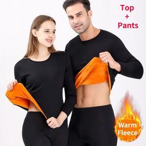 Sous-vêtements thermiques pour hommes Ensemble de sous-vêtements thermiques d'hiver pour hommes Épaississement et polaire Col rond Caleçons longs et hauts Costume de couple de protection contre le froid pour femmes 231122