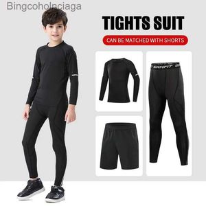 Sous-vêtements thermiques pour hommes Sous-vêtements thermiques d'hiver pour enfants Ensemble de course en plein air Garçon Gym Jogging Collants de compression Collants thermiques d'entraînement Kit de football pour enfants L231011