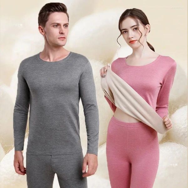 Ropa Interior Térmica para Hombres Conjunto Cálido De Seda De Lana De Invierno Calzoncillos Largos De Terciopelo con Cuello Redondo para Hombres Y Mujeres Camisa Base Cómoda con Calefacción Sin Rastros