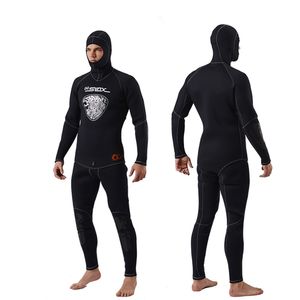 Heren Thermal Wetsuits Hoodied Twee Stuk 5mm Neopreen Volwassenen Duiken Zwemmen Snorkelen Surfen Scuba GBS Duikpak Warm Badmode