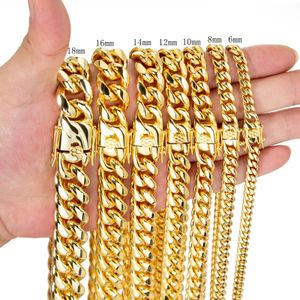 Mannen dikke 14K vergulde Miami Cubaanse ketting armband set strak sluiten 6mm-18mm