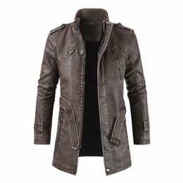 Veste en cuir d'hiver en polaire épaisse pour hommes Manteau LG Outwear Fi Chaud Casual Vintage Vêtements pour hommes Steampunk Biker Jaqueta U9Rm #