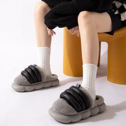 Chaussons en coton à semelle épaisse pour hommes Hiver Mode Loisirs Chaud Maison Antidérapant Silencieux Intérieur Doux En Peluche