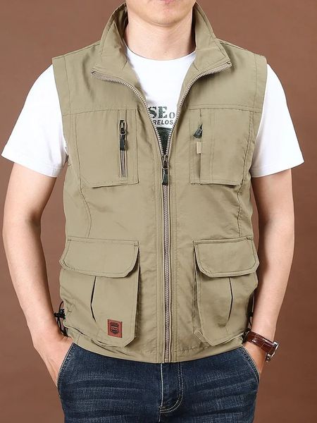 Gilet ample à séchage rapide pour hommes, outillage fin, manteau de sport de plein air, multi-poches, col montant, Camping de printemps, pêche, 240109