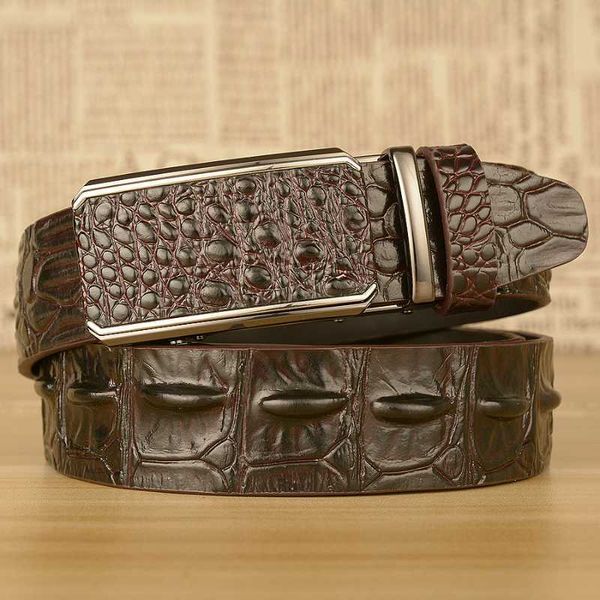 Motif crocodile à trois voies pour hommes avec ceinture de luxe en cuir décontracté à boucle personnalisée en jean G230529
