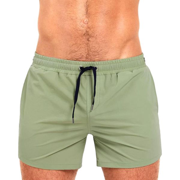 Trunks de maillot de bain à natation courts serrés pour hommes Shorts de planche solide à sec rapidement Pantalons de plage Troisses de bain avec poches et revêtement en mailles