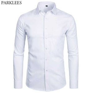 Heren Topkwaliteit Jurk Shirts Mode Slanke Fit Lange Mouw Mannen Zwart Wit Formele Button Up Chemise Homme 220401