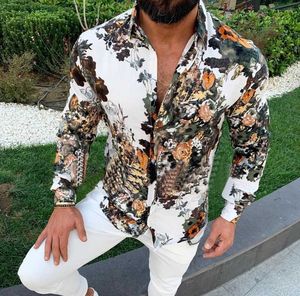 Heren Tops Floral Gedrukt Shirts Lange Mouwen Mode Business Slim Fit Vakantie Slanke Mannen Shirt Nieuw