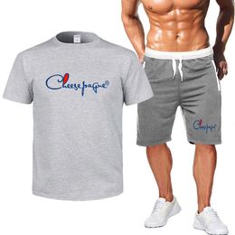 Survêtement pour hommes 2 pièces ensembles été solide Sport hawaïen costume à manches courtes t-shirt et Short décontracté mode homme vêtements