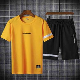 Survêtement pour hommes vêtements d'été vêtements de sport deux pièces ensemble t-shirt shorts marque piste vêtements hommes survêtement costumes de sport 210722