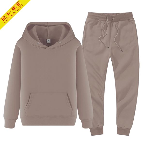 Survêtement pour hommes hiver polaire mâle sweats à capuche pantalons ensembles marron noir mode jogger survêtements vêtements de sport vêtements non définis 220719