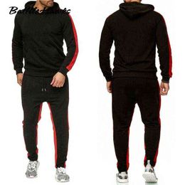 Heren trainingspak winter mannelijke mode fleece pak sport jogger trainsuits heren sets hoodies sportkleding pak undefined rood zwart G1209