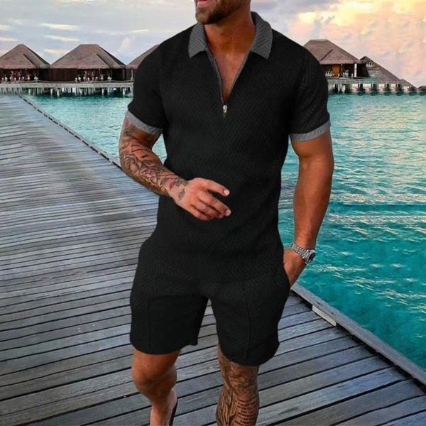 Parcours masculins 2 PCS / Set Chic Men Men Summer Tracksuit Colliline En décolleté Pure Couleur Pure Shorts