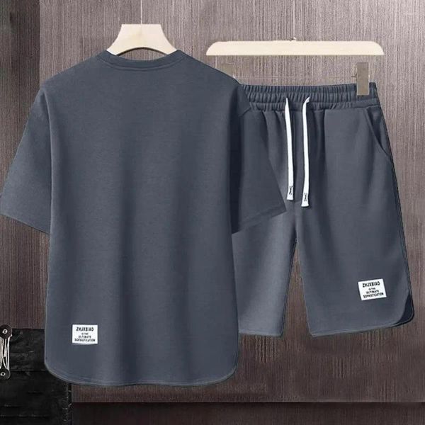 Suisses-visages masculins 2 PCS / Set Men T-shirts Shorts Set Couleur solide Cou Round manches courtes Casual Sports Wild Ice Silk Retro Sport Tenues