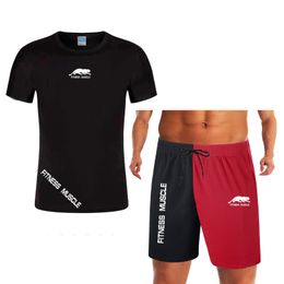 Trainingspakken voor heren 2 stuks/sets Sportkleding voor heren T-shirt met korte mouwen Sportkleding Compressiepak Gym Elastisch trainingspak Ropa Deportiva hardloopset 230620