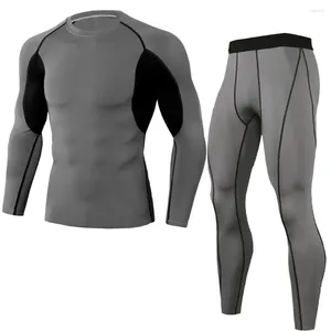 Tracksuits voor heren 2 -delige heren workout Compressiesetbroeken en shirts met lange mouwen Spandex Ademende training Running Basislaag Top