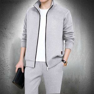 Survêtements pour hommes 2 pièces ensemble hommes survêtements décontracté couleur unie léger respirer hommes mode vêtements col montant costume de course hommes tenues W0328