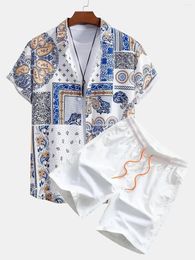 Tracksuits voor heren 2-delige set shirts en shorts Beachwear met kraag elastische taille knoop omhoog Hawaiiaanse stijl zomer