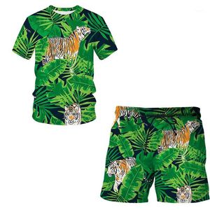 Herentracksuits 2021 Animal Tiger 3D Printing Luxe Korte Mouwen Pak Man / Woman Summer Casual Clothes T-shirt + Shorts 2-Piece