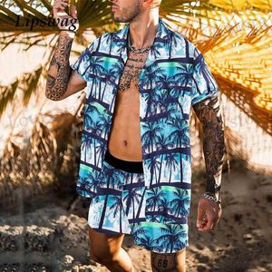 Suits-survêtements masculins 2021 Summer Beach Fashion Leopard Print en deux pièces pour hommes Short Slve Shirt and Trawstring Shorts Casual Mas Male Tenfit T240419