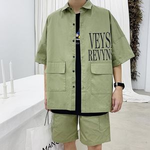 Hommes survêtements 2021 été dessin animé impression amoureux travail vêtements à manches courtes chemise et Shorts vêtements de sport ensemble mâle M-2XL