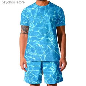 Survêtements pour hommes 2022 Marque 3D Water Ripple Piscine Mens T-shirt à col rond Set Mode Hommes T-shirt Shorts Débardeur Sweat-shirt 4XL Q240314