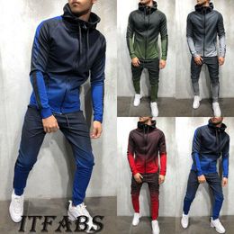 Chándales para hombres 2022 Moda Hombres Conjuntos de gradientes Ropa deportiva Primavera Otoño Trajes Sudaderas con capucha Slim Fit Joggers Pantalones de gimnasio