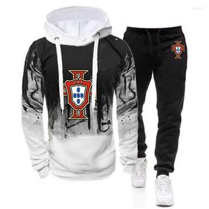 Survêtements pour hommes 2022 Footballeur Portugal Manches longues Sportwear Tops Pantalons Deux pièces Sweat à capuche dégradé Mode Casual Sweatpant Veste Costume